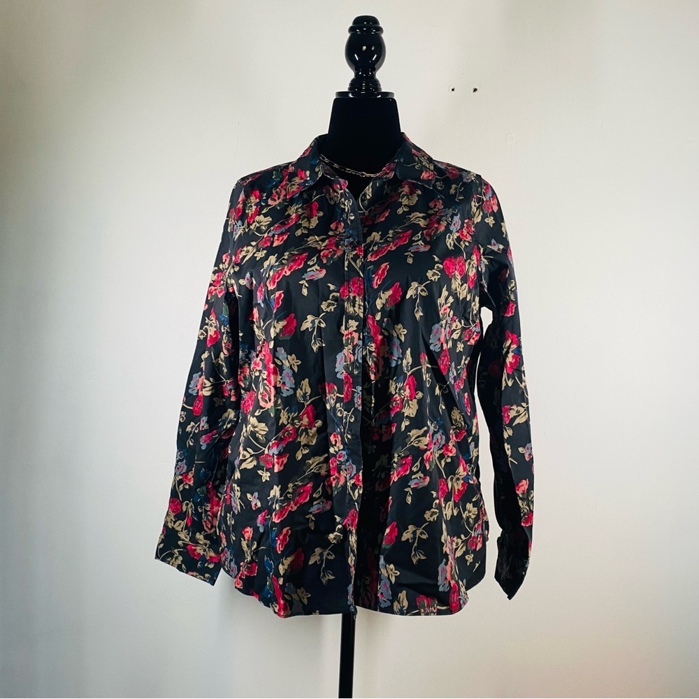 Chaps Floral Button-Up Blouse – Vintage-Inspired XL.
